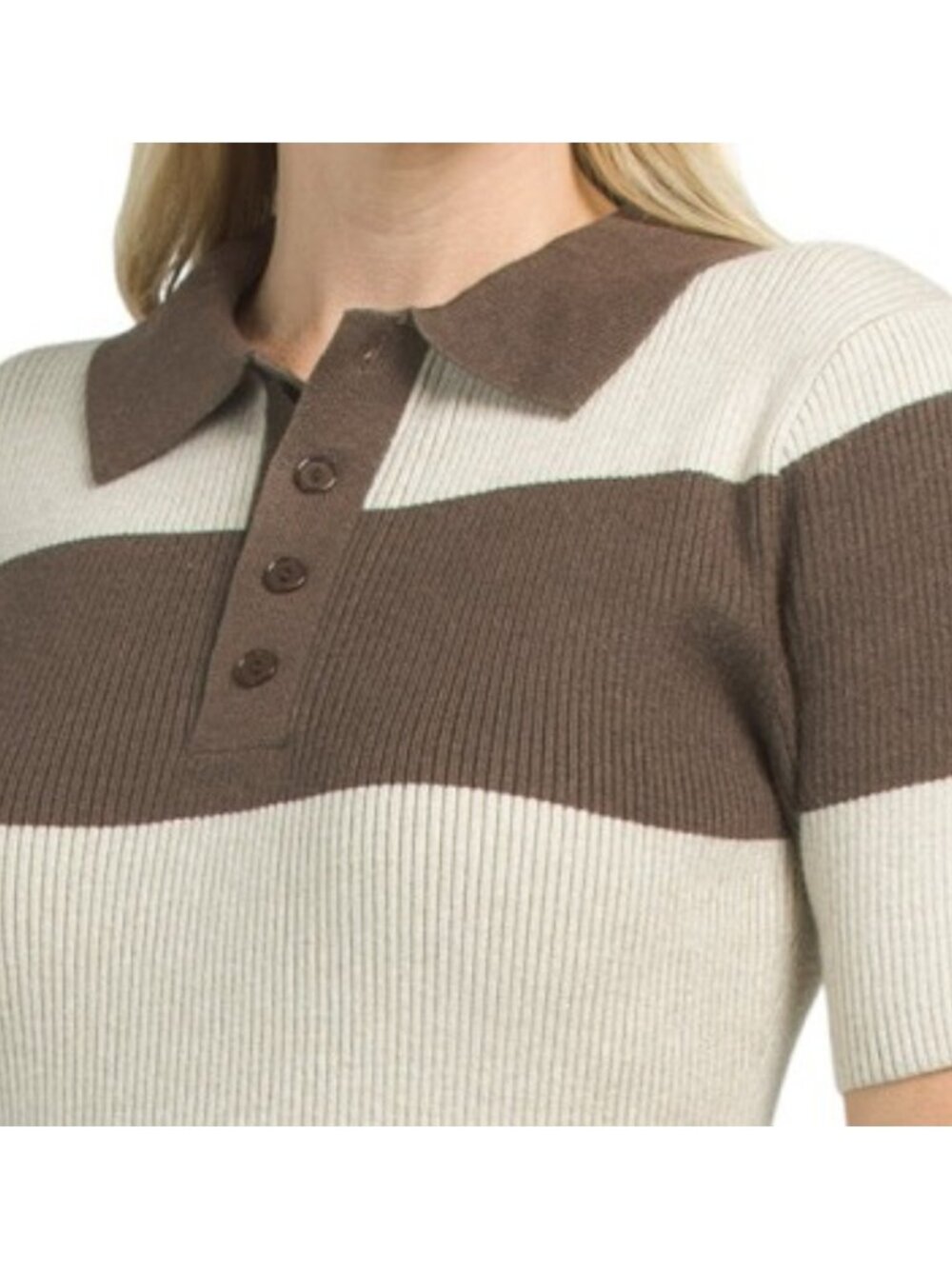 IDEM DITTO Ribbed Striped Polo Sweater Midi Dress - Picture 3 of 3
